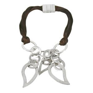 Calgaro Brown Silk Multi Strand Sterling Silver Teardrop Bracelet